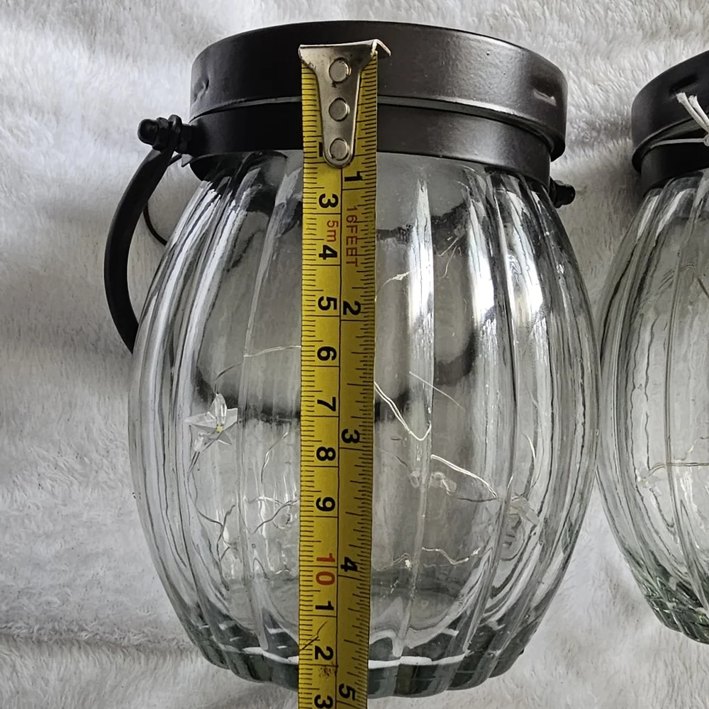 NEW Carved Glass LED Lanterns w/ Star Lights, battery powered, black metal top